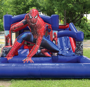 Spider-Man bouncy castle hire London inflatable with slide for kids superhero party